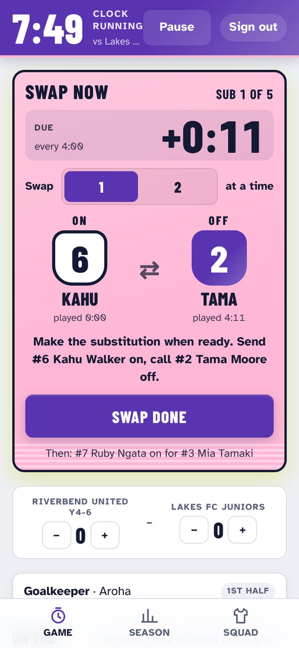 Live futsal game with the swap card